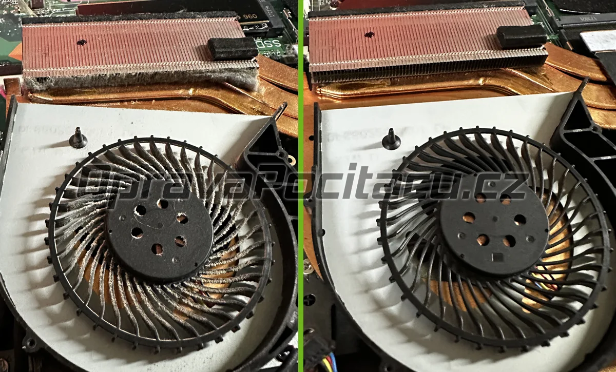 Chladící systém notebooku ASUS ROG STRIX GL703VM po čištění a výměně pasty